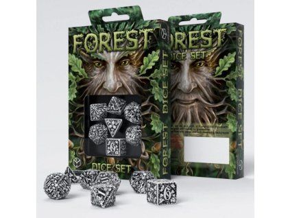 sada 7 kostek forest dice set bila cerna sfor02