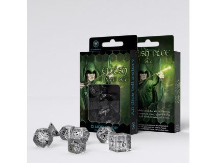 sada 7 kostek elvish dice set pruhledna cerna