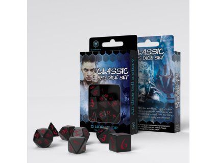 sada 7 kostek classic dice set cerna cervena