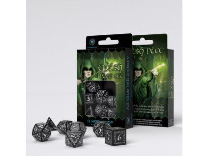 sada 7 kostek elvish dice set cerna bila