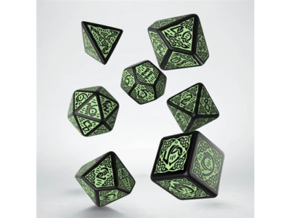 sada 7 kostek celtic dice set cerna zelena scer05