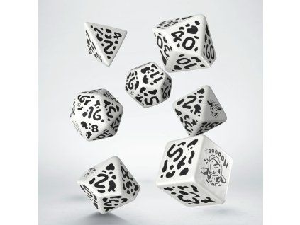 sada 7 kostek cow dice set moozilla bila a cerna scow01