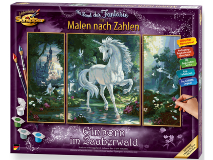 malovani podle cisel jednorozec v kouzelnem lese einhorn im zauberwald triptych 3