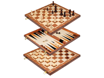 sachy dama backgammon drevene v boxu pole 45 mm 2510