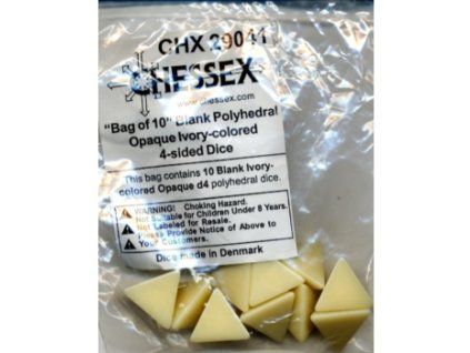 opaque polyhedral ivory bag of 10 blank 4 sided dice