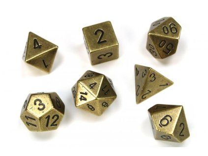 sada 7 kostek chessex solid metal old brass