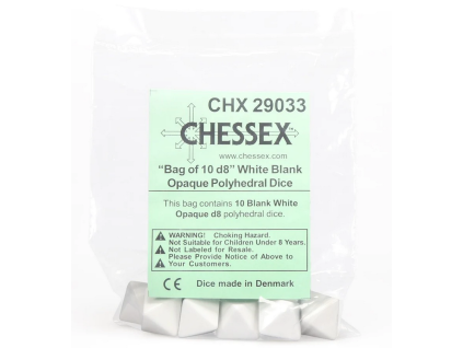 sada 10 kostek d8 prazdna blank bila 29033