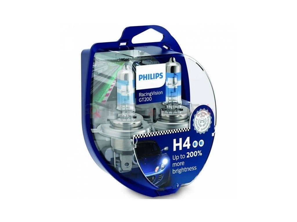 Autožiarovky PHILIPS H4 RacingVision GT200 + 200% BOX 2ks  Žiarovka Philips RacingVision GT200, najvýkonnejší výrobok v našom portfóliu, poskytuje mimoriadne jasnú viditeľnosť na úrovni žiarovky pre rely vo formáte, ktorý využijete na verejných komunikáciách. Vychutnajte si jas ostrý ako britva so svetlom jasnejším až o 200%. Optimalizovaný dizajn žiarovky poskytuje vyššiu svietivosť a tým aj lepší výhľad na cestu pred vami, čo vám zaistí bezpečnejšiu a bezprostrednejší jazdu. Výrazný lúč dosvieti až o 80 metrov ďalej. Vďaka vysoko výkonnému lúča, ktorý dosiahne o celých 80 metrov ďalej ako na minimálnu vzdialenosť danú zákonom, vám žiarovky Philips RacingVision GT200 umožní vidieť viac na ceste pred vami. Rozpoznajte potenciálne nebezpečenstvo skôr, reagujte rýchlejšie a presnejšie smerujte vozidlo na ceste. To všetko prispieva k bezpečnejšej a uspokojivejší jazde. Vysoko výkonné svetlo schválené pre použitie na verejných komunikáciách Žiarovky do svetlometov Philips RacingVision GT200 majú homologáciu ECE pre cestné použitie. Vodiči orientovaní na výkon si môžu vychutnať jasnú, žiarivú žiarovku spĺňajúce požiadavky príslušných predpisov. Nové techniky poťahovania žiaroviek maximalizujú priepustnosť svetla Nová patentovaná technológia gradient a povrchovej úpravy umožňujú týmto žiarovkám premietať na ceste viac svetla a zlepšiť tak viditeľnosť pri jazde v nočných podmienkach. Okrem maximálnej priepustnosti si môžete vychutnať štýlové, výrazné svetlo, ktoré je skutočne moderný. Nová technológia kremičitého skla pre mimoriadne presný svetelný výstup Nové technológie výroby kremičitého skla Philips Diamond Precision zaisťujú ostrú oddeľovaciu líniu a jasnejšie optimálne miesto, takže poskytujú vyšší jas tam, kde treba. Kremičité sklo tiež zaručí vyššiu odolnosť voči tepelným šokom, čím chráni životnosť žiarovky, zatiaľ čo zvýšená absorpcia UV žiareniu chráni optiku svetlometu. Cena je za BOX (2ks).
