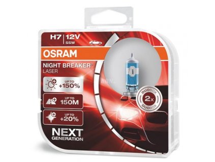 Nová generácia OSRAM Night Breaker laser + 150 % ponúka aktuálne autožiarovky s legálne najsilnejšou svietivosťou na trhu. Vlastnosti: - + 150% viac svetla , + 150 m dlhší svetelný kužel, + 20% belšie svetlo, - homologizované (ECE certfikát)  * Žiarovky s vyššou svietivosťou majú kratšiu životnosť ako štandardné typy.