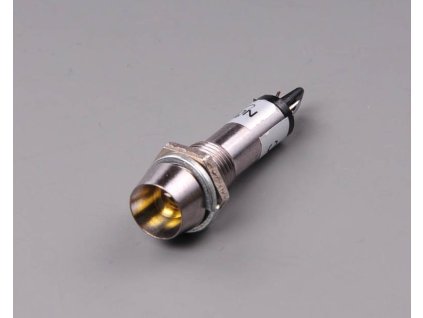 Typ kontrolky: LED  Druh kontrolky: vydutá  Farba kontrolky: žltá  Pracovné napätie: 12V DC    Rozmery montážneho otvoru: 8,2mm   Stupeň krytia: IP40   Vývody: spájkovacie   Materiál telesa: kov   Priemer diódy LED: 5mm  Pracovná teplota: -25...70°C   Farba telesa: strieborná