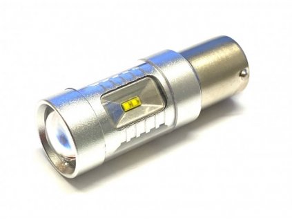 Odolná LED žiarovka pre napetie od 12V do 50V vhodná napríklad pre vysokozdvižné vozíky náhrada žiarovky P21W 12 ks CSP SMD čipov s celkovým výkonom 84W (teoretický výkon) vysoký svetelný tok 750lm (žárovka P21W má svetelný tok 460 lm) farva svetla 6000K odber prúdu přr 13,8V: 0,39A (5,4W) LED nezávislá na polarite rozmer 56x18mm  Zákaz používania na ver. komunikáciách (nie je  určená pre vonkajšie osvetlenie vozidiel)