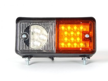 LED světlo určené pro napětí 12 i 24V. Funkce předního obrysového a směrového světla (včetně směrového světla na zadní straně). Zapojení elektroinstalace: Barva vodiče – funkce bílá - (-) mínus, kostra černá - obrysové světlo žlutá – směrové světlo  Rozměr (mm): 150 x 70,3 x 77