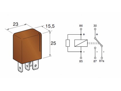 Relelé 5-kontaktné, 2x 6,3mm a 3x 4,8mm. Možné doobjednať držiak - modul č.01.01480 a 01.01560