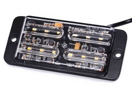 LED výstražné svetlo pre napätie 9V-30V Osadenie: 12x5W LED 26 svetelných módov Krytie: IP67 Polykarbonátový nerozbitný kryt, hliníkové telo Rozsah pracovných teplôt: -30°C až + 60C Rozmer šírka x hĺbka x výška: 120 x 52 x 14mm Upevnenie na dva montážne otvory Homologizácia: R10 a R65 (bez týchto dvoch homologizácií nie je možné svetlo používať na verejných komunikáciách ) zapojenie: červený vodič ... plus čierny vodič ... mínus šedý vodič....synchronizácia viacerých svetiel( prepojením so šedými vodičmi ostatných svetiel) žltý vodič ... prepínanie módov : spojením s červeným vodičom do jednej sekundy - prepnutie na nasledujúci svetelný mod spojením s čienym vodičom od jednej do troch sekúnd - prepnutie na predchádzajúci svetelný mod spojením s červeným vodičom na viac ako päť sekund - vypnutie.