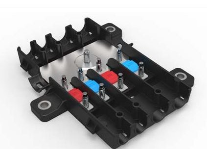 Držiak vhodný pre 4x MIDI poistky, alebo 4x na plieškovú poistku so zbernicou + krytka Možné doobjednať tesnenie 03.00558 a iné...