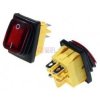 vypínač s gumeným tesnením, vlhkotesný. Montážny otvor: 22,7 x 31 mm Vonkajší rozmer: 28,6 x 38,2 mm Farba podsvietenia: červená Vodeodolný kryt Spôsob prepínania: ON-OFF; bistabilný, DPST Zaťažiteľnosť kontaktov: 16A/250V AC Životnosť: 20000 cyklov Prevádzková teplota: -25°C…+85°C Vývody: faston 6,3mm