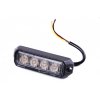 LED výstražné svetlo pre napetie 12V-24V Osadení: 4x3W LED 13 svetelných možností Polykarbonátový nerozbitný kryt, hliníkové telo Krytí: IP67 Rozsah pracovných teplôt: -30C až +50C Rozmer šírka x hlbka x výška: 96 x 28x 19mm Upevnenie na dva montážne otvory Homologace: R10 a R65  Zapojenie: červený vodič...plus čierny vodič...mínus žltý vodič...prepínanie možností (spojením s červeným vodičom po dobu jednej sekundy) šedý vodič...synchronizácia viac svetiel (propojením s šedými vodičmi ostatných svetiel)