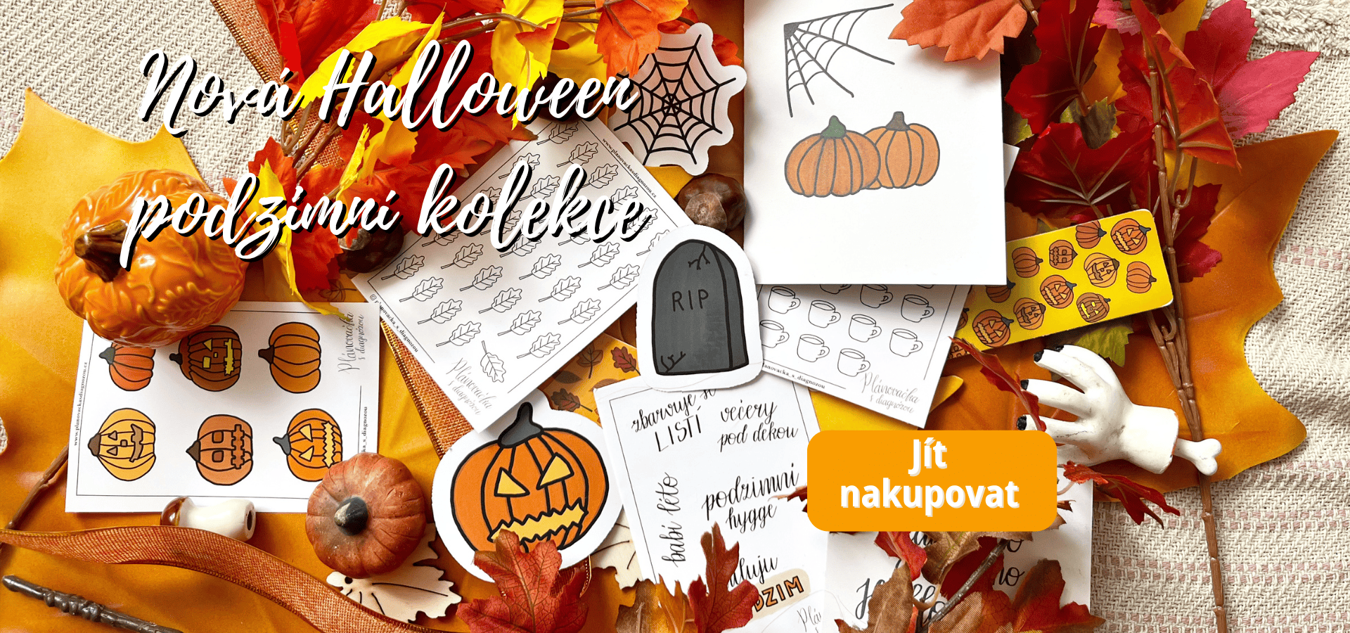 Nová Halloween podzimní kolekce plná samolepek do diáře, záložek do knih a přáníček. Můžete si vybrat, cokoliv se vám zalíbí.