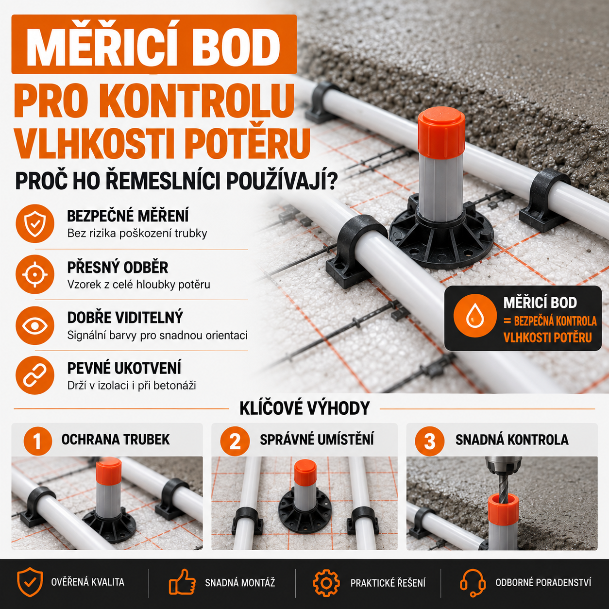 Měřicí bod pro kontrolu vlhkosti potěru: proč ho řemeslníci používají