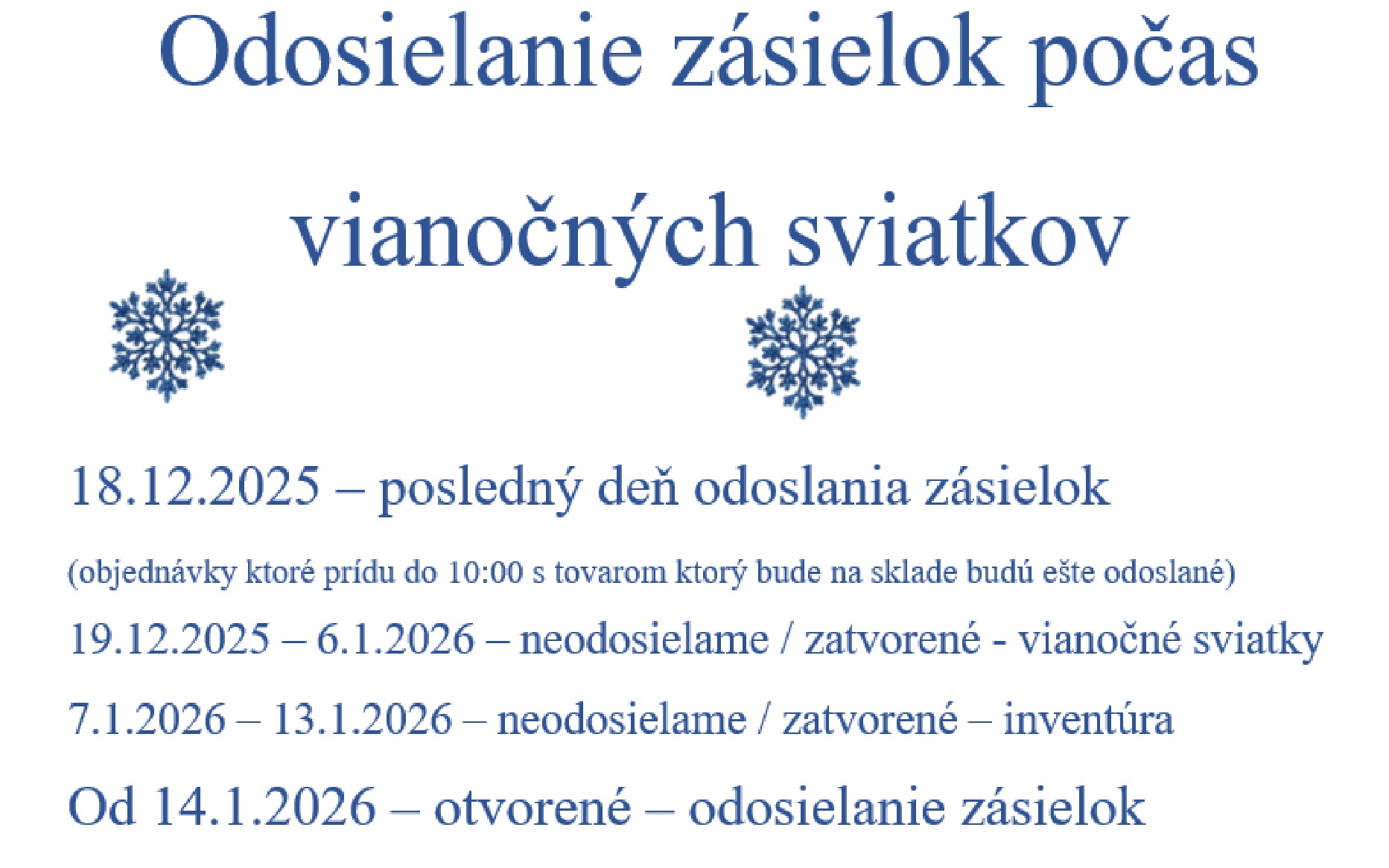 Odosielanie zásielok počas vianočných sviatkov