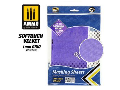 AMMO Velvet Softouch Masking Sheets 1mm Grid (x5 sheets, 290mm x 145mm, adhesive)