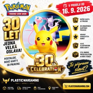 🎉⚡ POKÉMON TCG SLAVÍ 30 LET! ⚡🎉 📅 16. 9. 2026 startuje Pokémon TCG: 30th Celebration! Speciální výroční edice přinese...