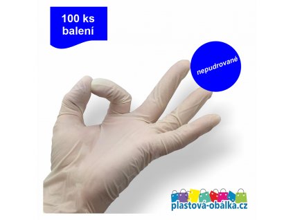 rukavice latex nepudrovane 100ks balenie logo plastova obalka cz