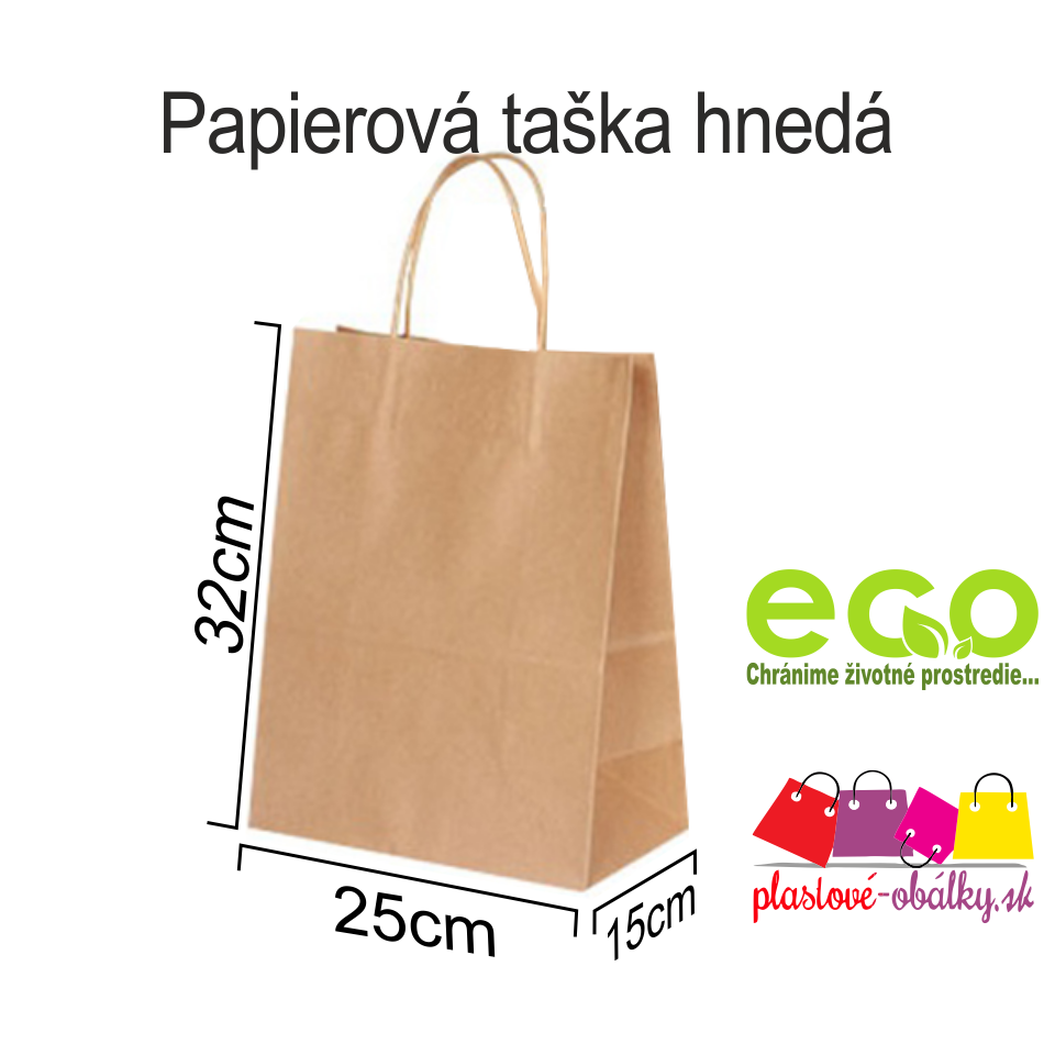 Papierová taška hnedá Rozmer: 25 x 15 x 32 cm