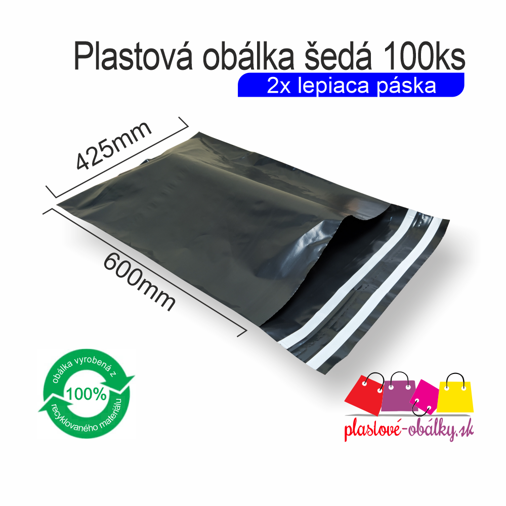Plastová obálka šedá 60 µm  špaciálne obálky pre zasielanie tovaru späť Balenie: 100 ks balenie, Rozmer: 425 x 600 mm