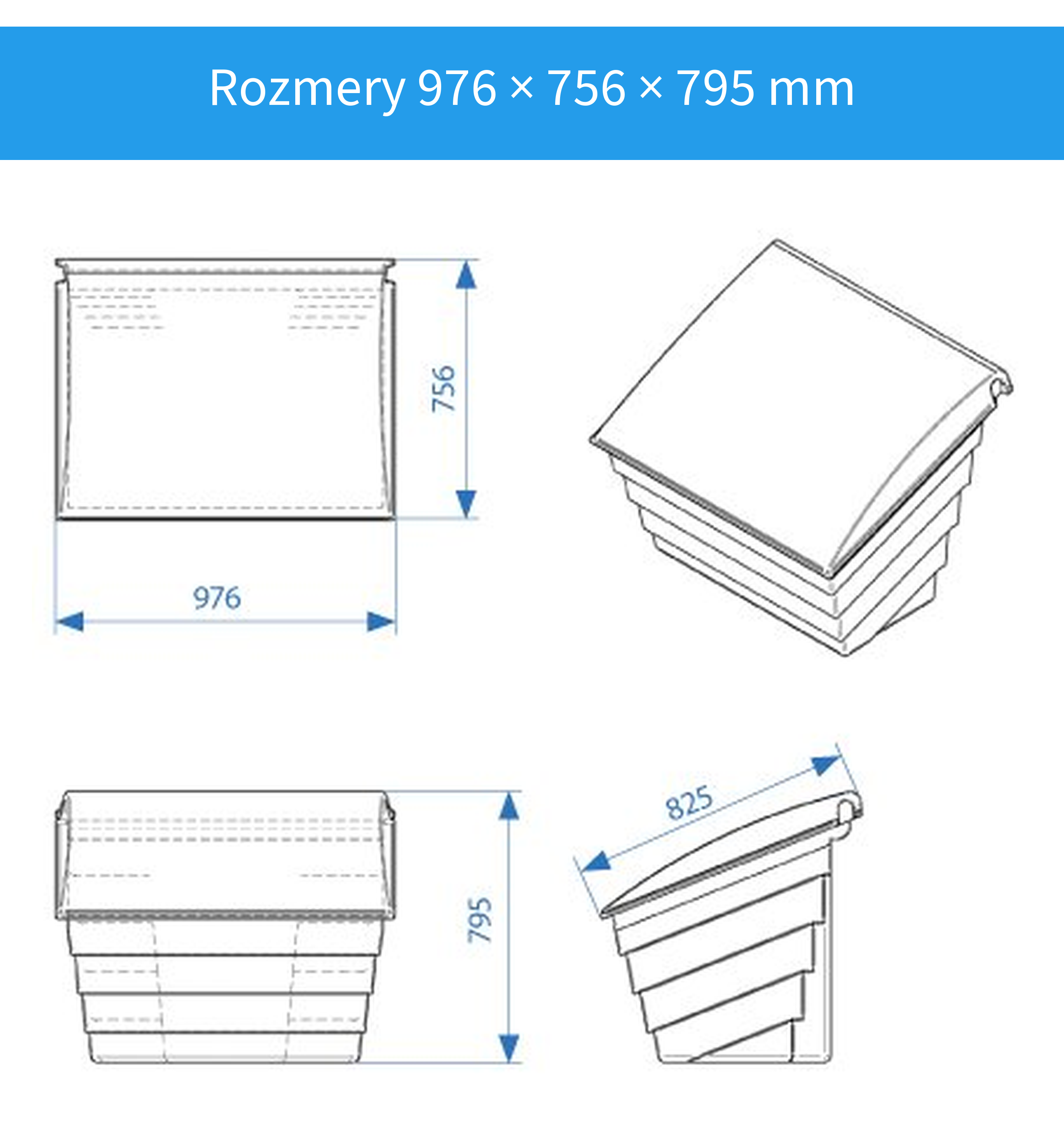 Rozmery nádoby 976 × 756 × 795 mm