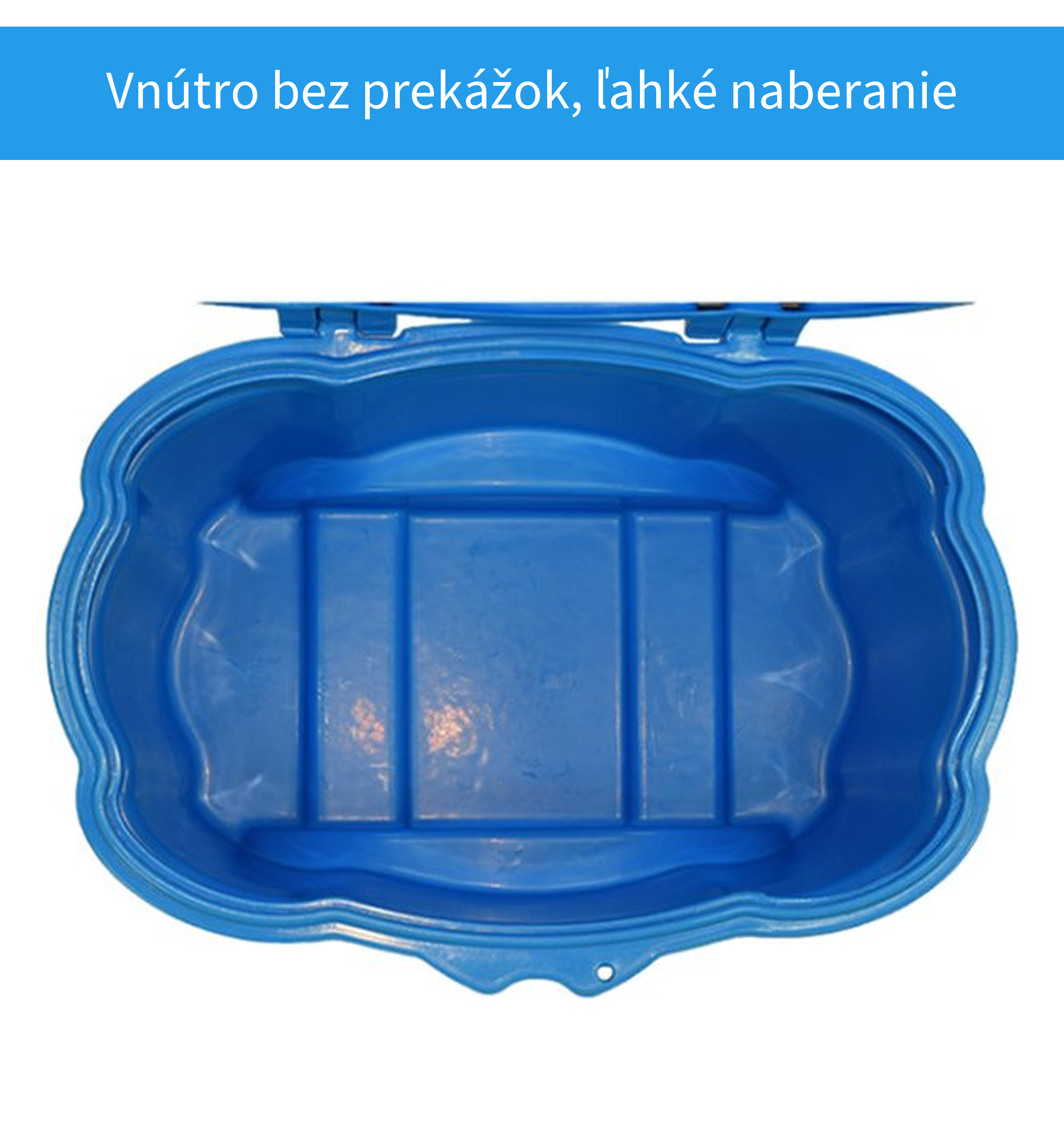 Vnútro oválnej nádoby na posypový materiál