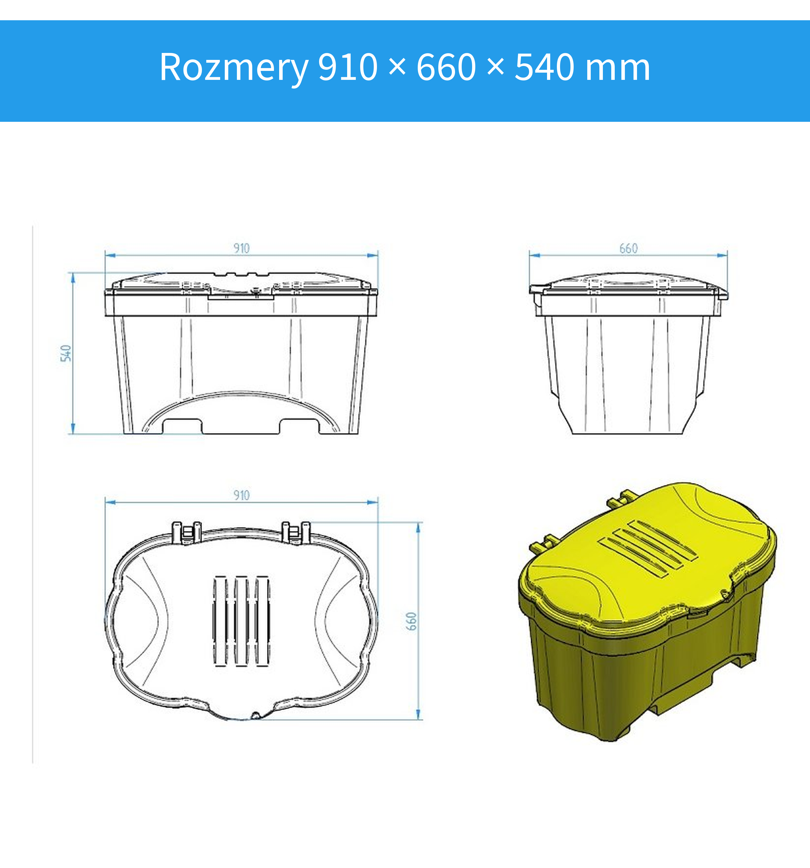 Rozmery oválnej nádoby 910 × 660 × 540 mm