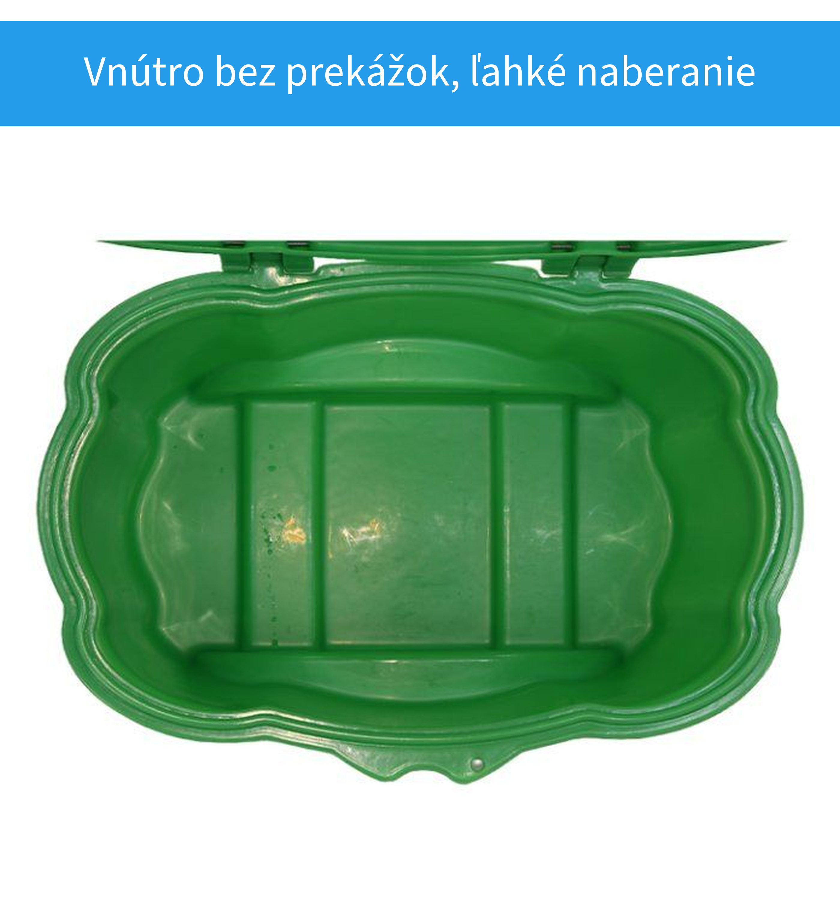 Vnútro oválnej nádoby na posypový materiál