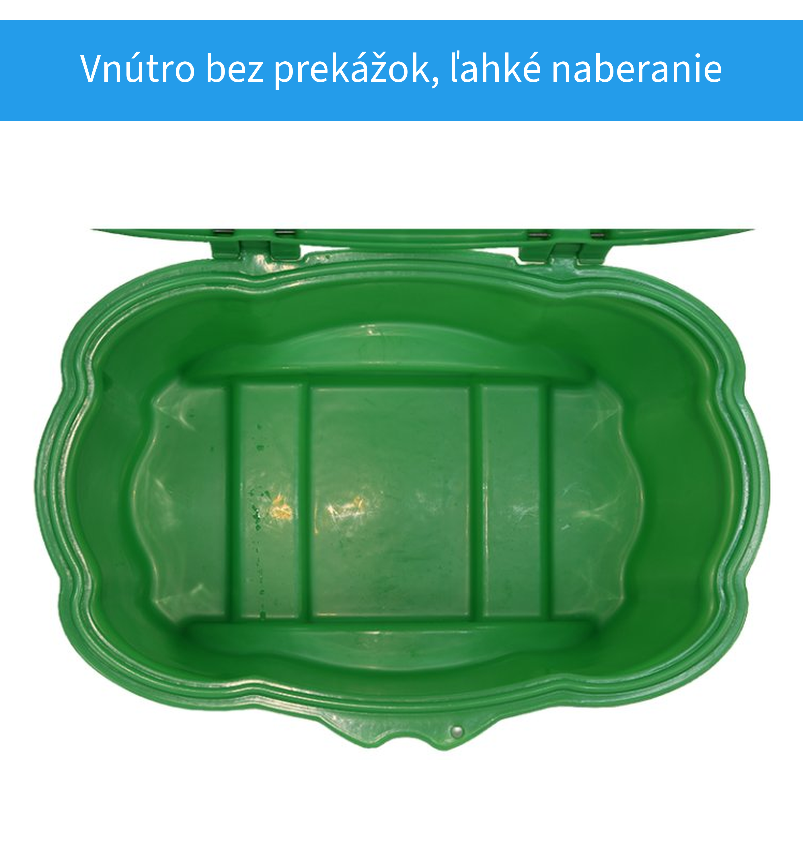 Vnútro oválnej nádoby na posypový materiál