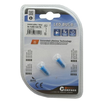 Žiarovka 1LED 12V T5 modrá 2ks