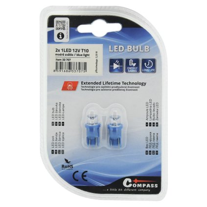 Žiarovka 1LED 12V T10 modrá 2ks