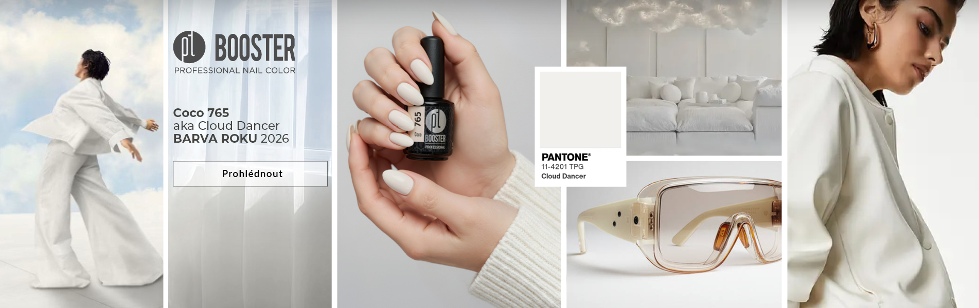 Choco and Berries zimní barevná kolekce BOOSTER Color Gel laky bez pilování MOCHACCINO barva roku 2026 Cloud dancer