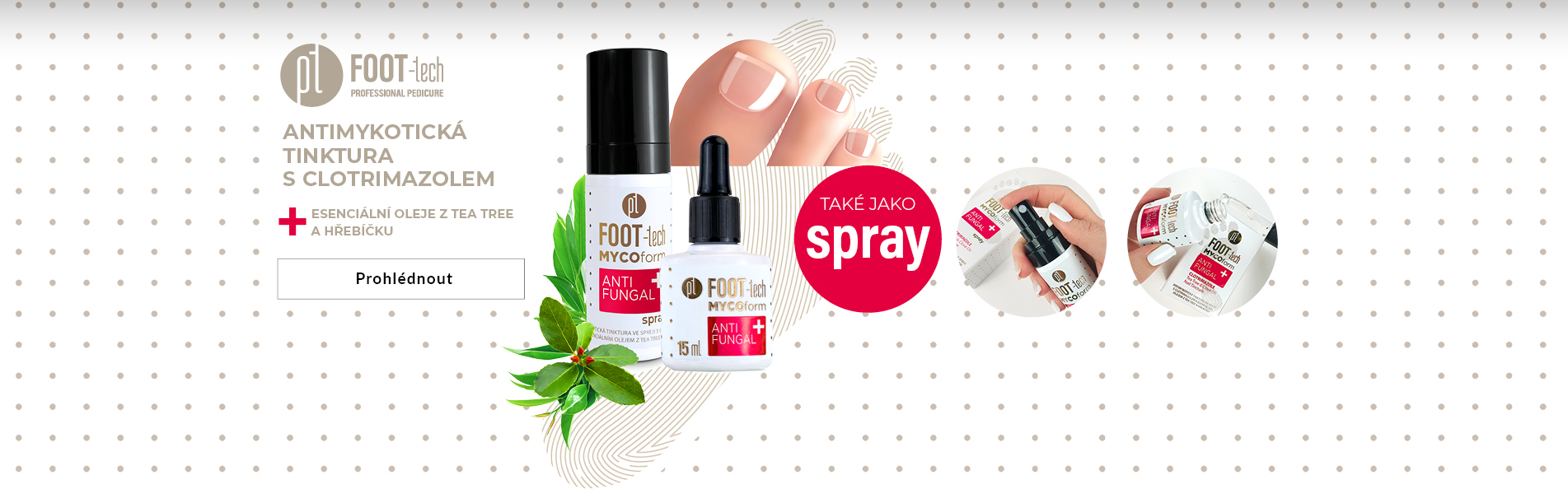 FOOT-tech MYCOform Antifungal antimykotikum CLOTRIMAZOLE esenciální oleje z TEA TREE a HŘEBÍČKU