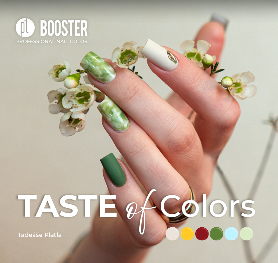 Taste of Color barevná kolekce  BOOSTER Color Gel laky bez pilování vyběr barev ve spolupráci s Tadeášem Platlem, Nail art Tadeáš Platl