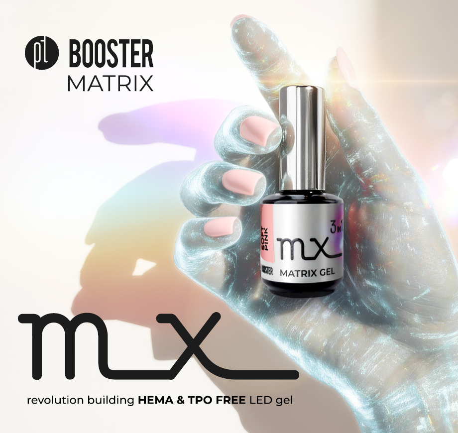 BOOSTER MATRIX revoluční stavební gel 3 IN 1 bez HEMA a TPO. Tři funkce. Jeden produkt. Revoluční výsledek. Moldeláž bez pilování. Soft gel