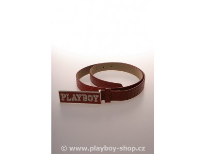 Pásek červený s bílým kamínkovým nápisem Playboy