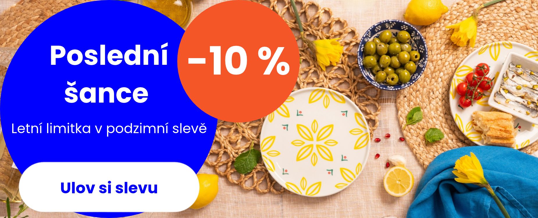 Kolekce Sunshine od PLAYT přináší designový český porcelán se slevou inspirovaný jarem a portugalským létem. Prostřený stůl s talíři, středomořskými specialitami a svěžími letními barvami.