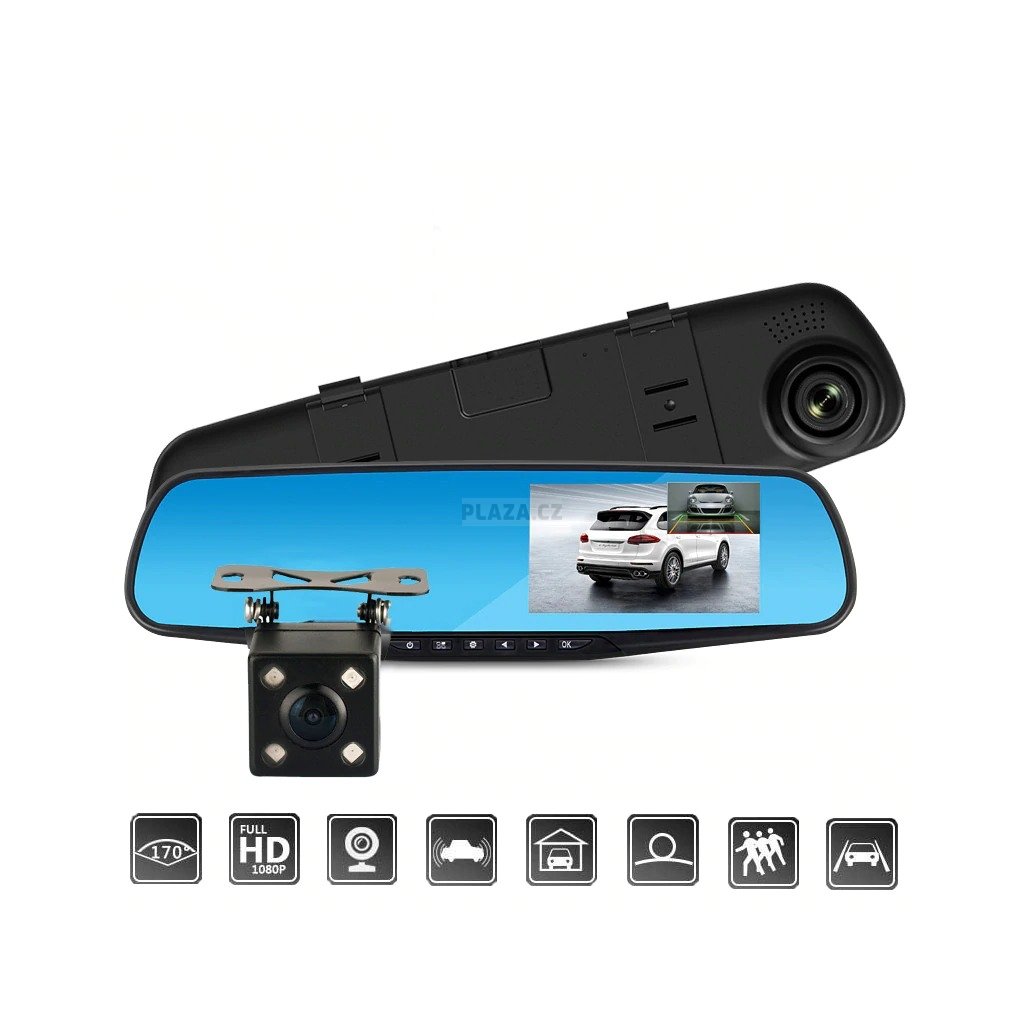 Autokamera a zrcátko 2v1 FHD DVR 1080P/4.3'/Couvací kamera 