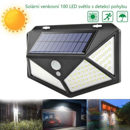 Solární venkovní 100 LED světlo s detekcí pohybu