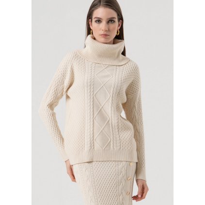 FRACOMINA  DÁMSKÝ SVETR S ROLÁKEM KRÉMOVÝ