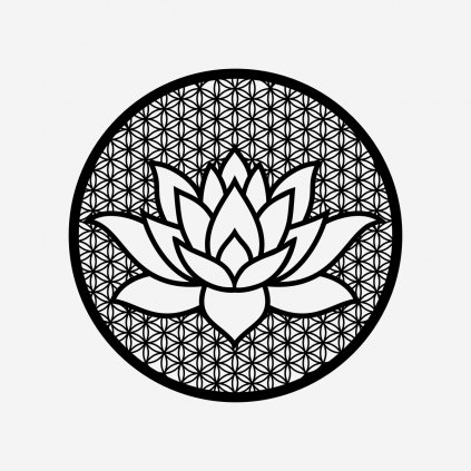 Lotosový květ a květ života - kovová dekorace na zeď , 60x60cm, černá
