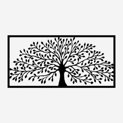 Strom života obraz – kovová dekorace na zeď, černá, moderní dekorace do obýváku