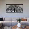 Strom života obraz – kovová dekorace na zeď, černá, v obývacím pokoji