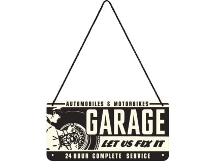 Plechová ceduľa závesná - Garage 10x20cm