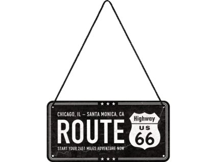 Plechová ceduľa závesná - Route 66 10x20cm